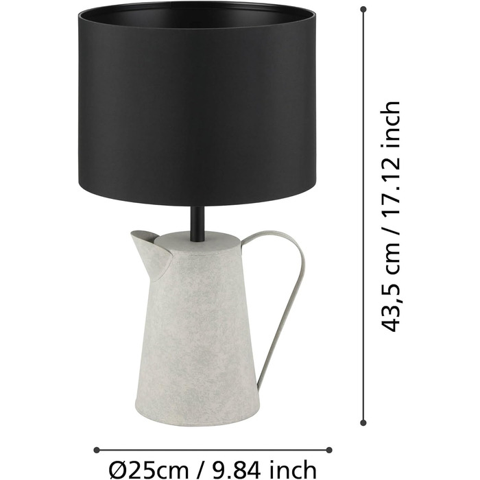 Настільна лампа EGLO Kensal, настільна лампа на 1 полум'я у формі банки, приліжкова лампа з металу в бетонному кольорі та текстилю в чорному кольорі, лампа для вітальні, лампа з вимикачем, розетка E27