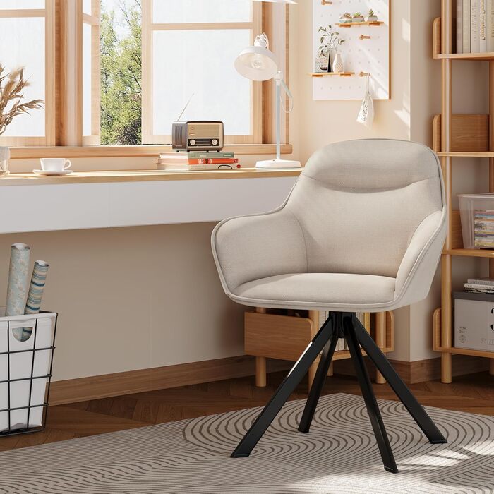 Обідній крісло для кухні/офісу, бежевий, з підлокітниками, 6 шт. в наборі, з металевим каркасом та м'яким сидінням з поліестеру