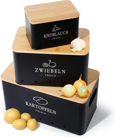 Набір контейнерів для зберігання картоплі, цибулі та часнику 3 шт. з циркуляцією повітря 360°