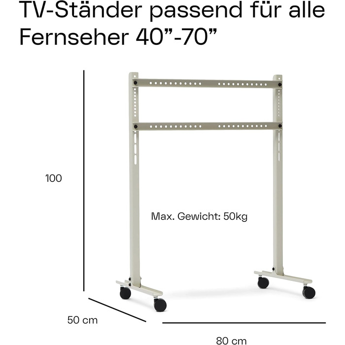 Підставка для телевізора на колесах, 40-70 дюймів, сіра | Мобільна підставка для ТВ | Rollin'