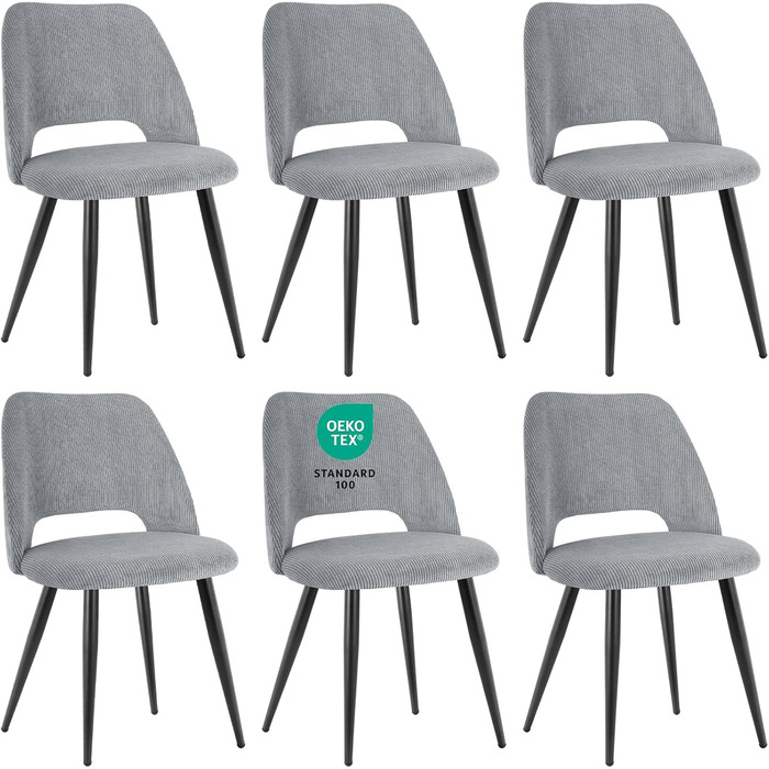 Набір з 4-х обідніх стільців для кухні, вітальні, спальні. Сучасні стільці з витонченою спинкою з вирізом, м'яке оксамитове покриття, сірий колір. 6 штук в наборі.