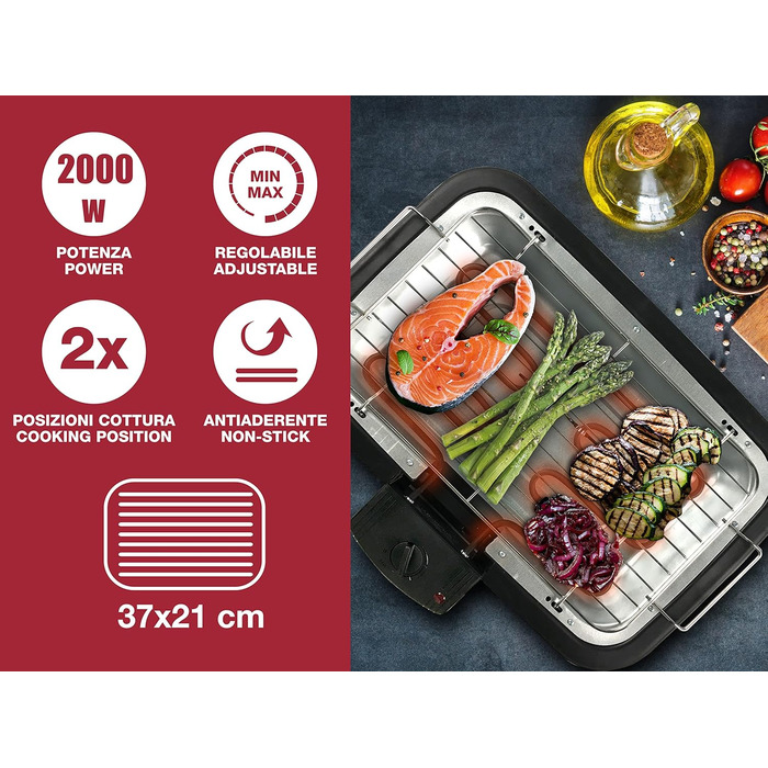 Електрогриль BEPER 90.871 з кришкою, антипригарна поверхня, нержавіюча сталь, чорний (2000 Вт)