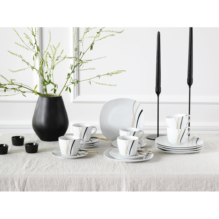 CreaTable Серія Square City Line: 18-частинний набір посуду на 6 осіб, кавовий сервіз з порцеляни, придатний для миття в посудомийній машині та використання в мікрохвильовій печі, преміум-якість