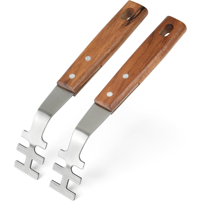 Набір гриль-посуду Onlyfire 4-в-1: щипці, лопатка, виделка, щітка з нержавіючої сталі та акації, з ручками та петлями для підвішування