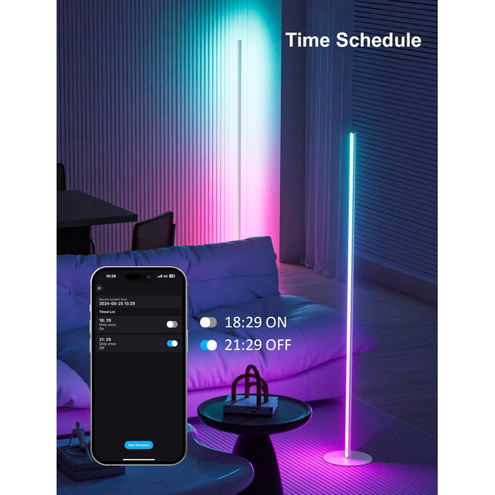 LED торшер для вітальні білий з пультом ДУ, RGB лампа 140 см, 16 млн кольорів, синхронізація з музикою, кутова, з таймером