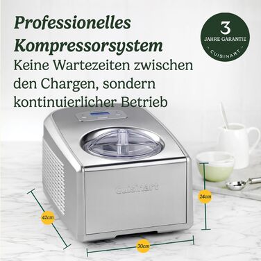Машина для морозива та джелато Cuisinart ICE100BCU, нержавіюча сталь, 1.5 л, автоматична, для морозива, джелато, сорбету, замороженого йогурту, без попереднього заморожування чаші