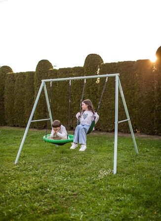 Гойдалка-гніздо для саду HyperMotion Storchennest з А-рамою, 2 місця, 150 кг, зелено-сіра (HYP1)