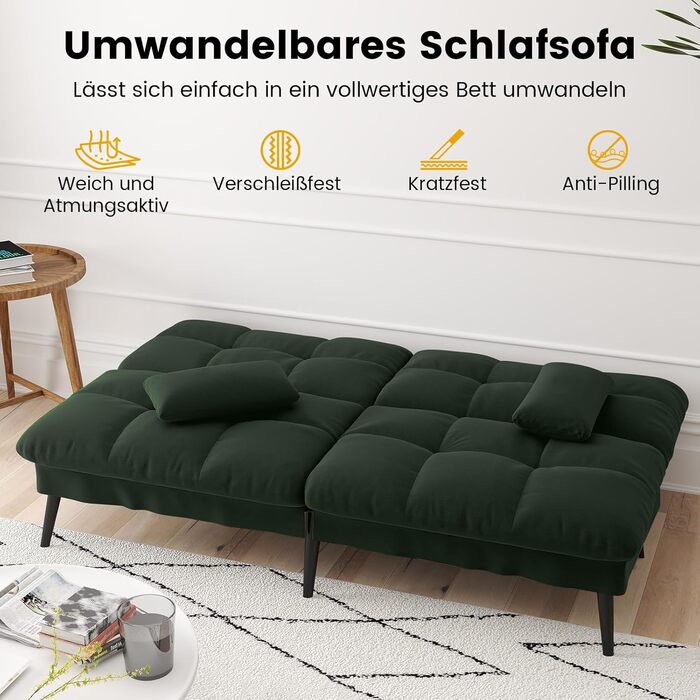 Диван-ліжко LUCKRACER 3-місний з регульованими кутами, тканина, темно-зелений | Диван, розкладний диван, кутовий диван для вітальні