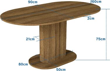 Овальний обідній стіл WAFTING Modern, для 4-6 осіб, 160x90x75 см, з імітацією горіха