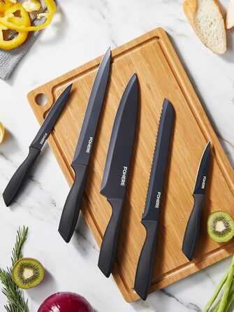 Набір ножів FOHERE 13 предметів з підставкою, нержавіюча сталь, з інтегрованим точилом, антипригарне покриття, ергономічні ручки, чорний граніт