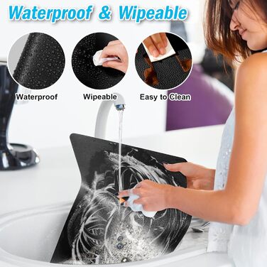 Набір скатертин 6 шт., двосторонні скатертини з підставками, термостійкі, неслизькі, водонепроникні, миючі та легко очищувані, скатертини для дому та вулиці, обідній стіл, кухня, декор Чорний / Сірий