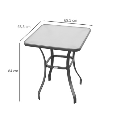 Outsunny Garden Table Квадратний скляний стіл атмосферостійкий чорний 68.5x68.5см для балкона патіо садові меблі