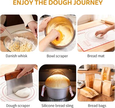 Набір для закваски хліба: 22см круглий та 23см овальний кошик для підйому тіста, скляна тара для закваски, аксесуари для випічки для початківців та хобі-пекарів, великий подарунковий набір для випічки