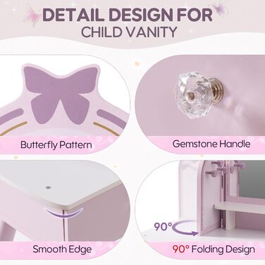 Дитячий туалетний столик ROBUD з дзеркалом, пуфом, шухлядами та аксесуарами (ігровий набір)