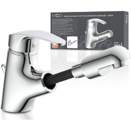 Змішувач для ванної кімнати Vico з висувною лійкою для миття волосся, водозберігаючий кран, хром