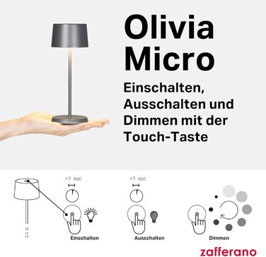 Zafferano Olivia Micro - Бездротова LED-лампа для дому та саду, сенсорне керування, регулювання яскравості, 2200-3000K, 20 см, пісочний колір