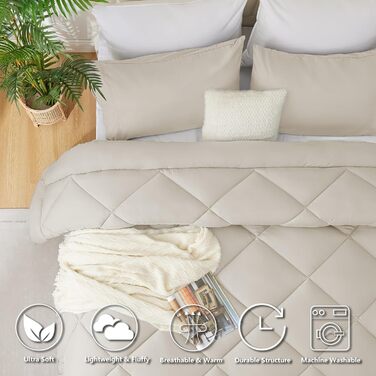 Ковдра CozyLux 200x200 см для всіх сезонів, ковдра з мікрофібри 300gsm, дихаюча ковдра, білий/бежевий (155x220 см)