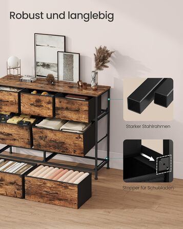 SONGMICS Комод з 7 висувними ящиками, шафа для зберігання, сталь, MDF, флізелін, для спальні, прихожей, вітальні, кольори: білий, коричневий, чорний