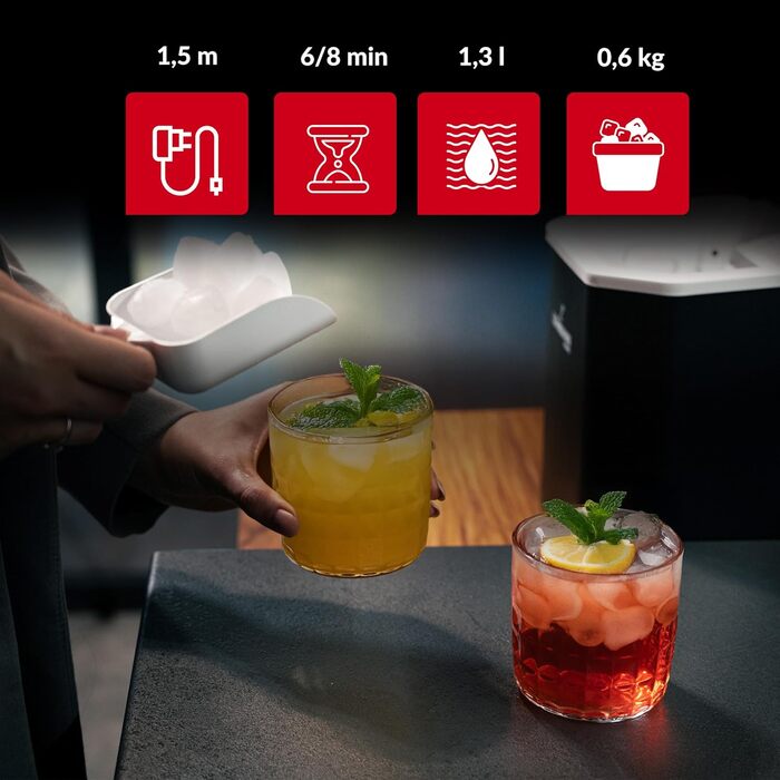 Машина для приготування льоду Lehmann - 1.3л, 12кг/24г, 2 розміри, для дому, вечірки, офісу, кемпінгу