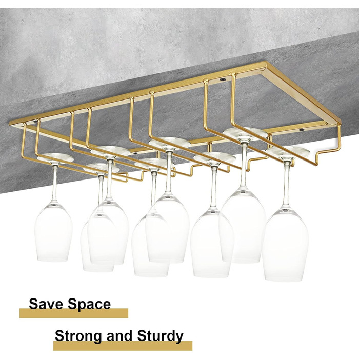 Настінна полиця для склянок JMIATRY, 41.9 x 23.9 x 7.9 см, 4 відділення, 12 чашок, для підвішування, ідеально для кухні та бару, золотий колір, 2 шт.