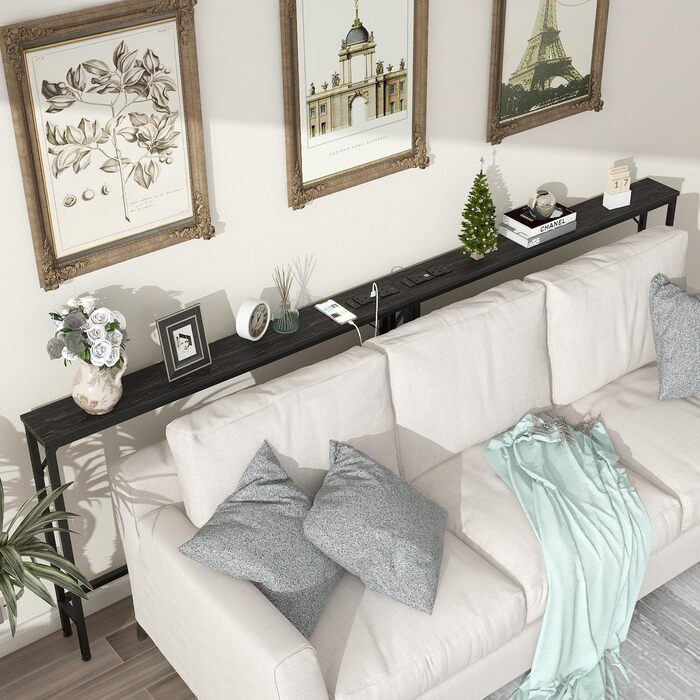 VEDECASA Консоль з 2 висувними ящиками, 2 шт. (240 x 15 x 80 см), зі стільницею, розеткою та USB-портами, чорний – для вітальні, передпокою, офісу