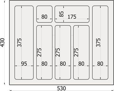 Вставка для столових приладів sossai Divio для висувних ящиків 45 см / ширина 38 см x Глибина 43 см обрізна з 5 відділеннями / Колір Білий / Система розташування ящиків для столових приладів (53 x 43 см-7 відділень)