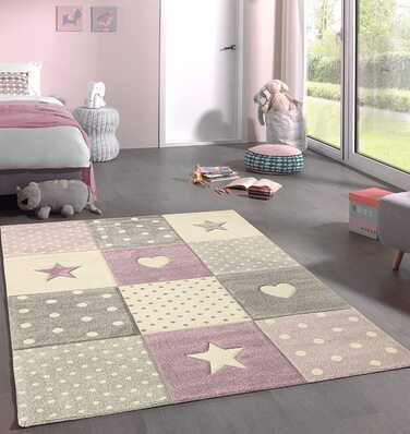 Дитячий килим the Carpet Monde Сучасний м'який дитячий килим з м'яким ворсом, що не вимагає особливого догляду, стійкий до фарбування, яскравих кольорів, у формі серця, зірки, (80 х 150 см, фіолетовий)