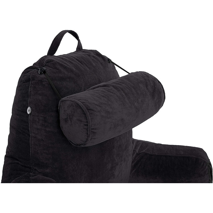 Подушка для чоловіків - сіра, велика, з підлокітниками для читання та відпочинку в ліжку - висока спинка з преміум-піною Memory, знімний валик для шиї на Bungee - середній розмір, оригінальна версія, чорний колір