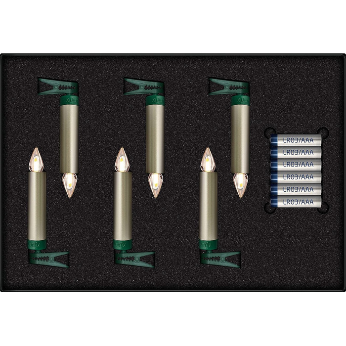 LED свічки для ялинки Lumix® SuperLight Flame, 6 шт., 9 см, тепле біле світло, розширений набір