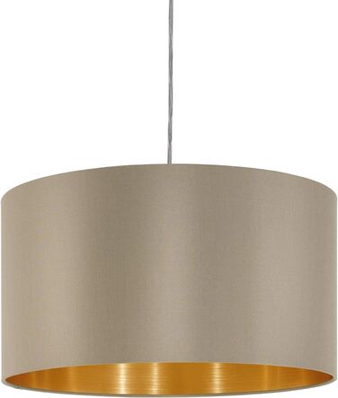 Підвісний світильник EGLO Maserlo, підвісний світильник з текстилю полум'я, підвісний світильник з металу срібла та тканини темно-коричневого кольору, золото, цоколь E27, підвісний світильник Ø 38 см, Ø 380 мм
