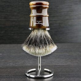 Розкішна щітка для гоління зі срібним наконечником Badger Premium Horn Handle Тримач щітки для гоління з нержавіючої сталі - Високоякісна щетина, чудове водопоглинання - чудове доповнення до будь-якої колекції гоління