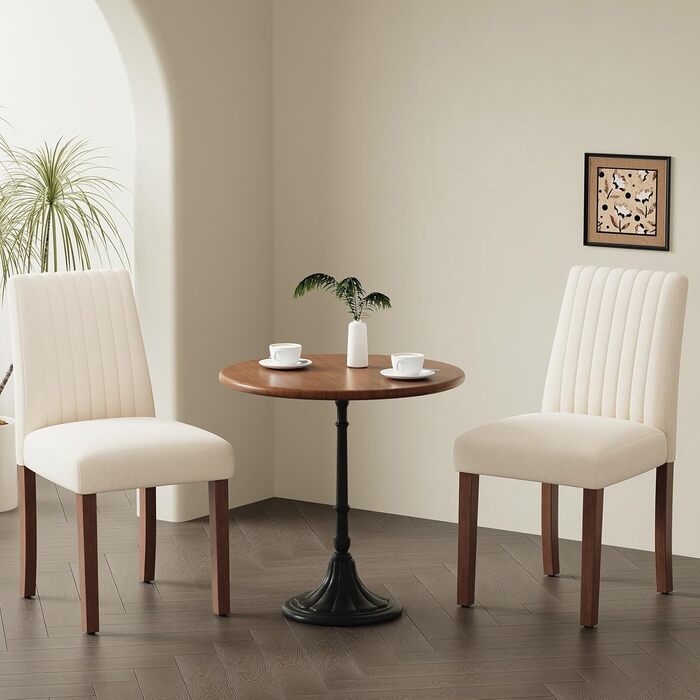 COLAMY Стільці для їдальні з м'яким сидінням, оббивка з тканини, дерев'яні ніжки, набір 2 шт. (Бежевий)