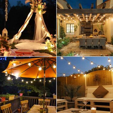 Сонячна гірлянда для вулиці Litogo з 25+2 лампочками G40, 8 режимів, диммування, пульт ДУ, тепле світло, для балкона, саду, тераси (UK Plug)