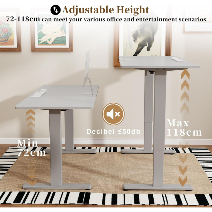 Електричний підйомний механізм для столу 2-ступеневий з пам'яттю, регульовані ніжки, сідайте-стоячи, сірий колір