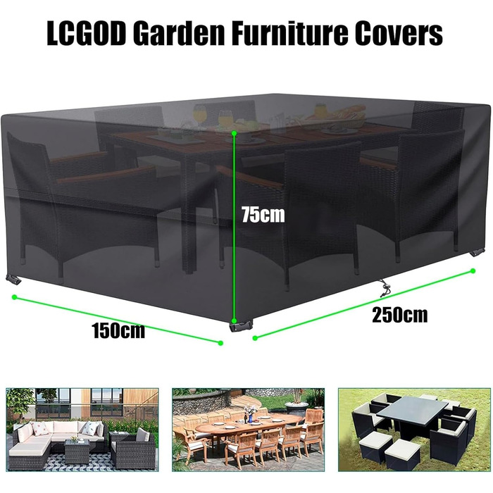 Водонепроникний чохол для садово-патіо меблів 600D Oxford, захист від пилу та УФ-променів, для саду та тераси (242x162x100cm, 250x150x75cm)