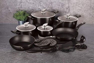 Набір посуду Berlinger Haus BH-1664N, лінійка Royal Black Edition з металевим покриттям, з 15 предметів