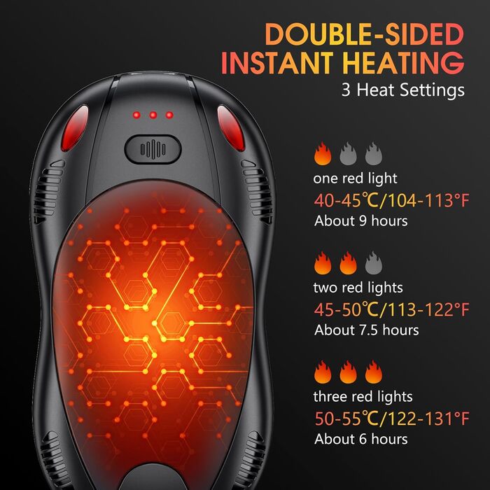 Електричний грілка для рук FANDLISS 10000mAh, 2 шт., з магнітним кріпленням, 3 режими нагріву, для кемпінгу та відпочинку на природі