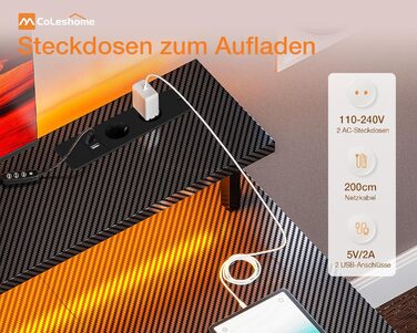 Ігровий стіл Coleshome з LED-підсвічуванням, 120x50 см, з USB та розетками, з підставкою для монітора та місцем для зберігання
