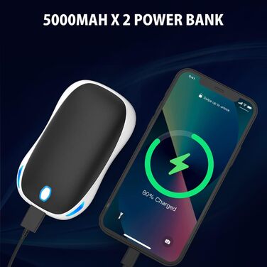 Електричний ручний гріє 5000mAh, 2 шт. - багаторазовий кишеньковий гріє для активного відпочинку, зимовий подарунок для дітей, жінок та чоловіків (чорний)