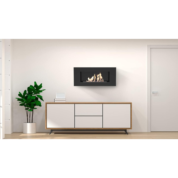 Камін KRATKI Delta Flat Bio Ethanol, 40x90 см, чорний матовий, з галькою та воронкою, сертифікат TV