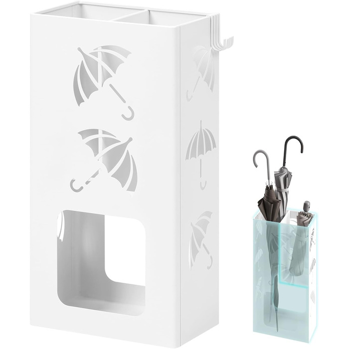 Підставка для парасоль під WOLTU, 2 слоти, з 4 гачками, металева, біла, 25x49x15 см