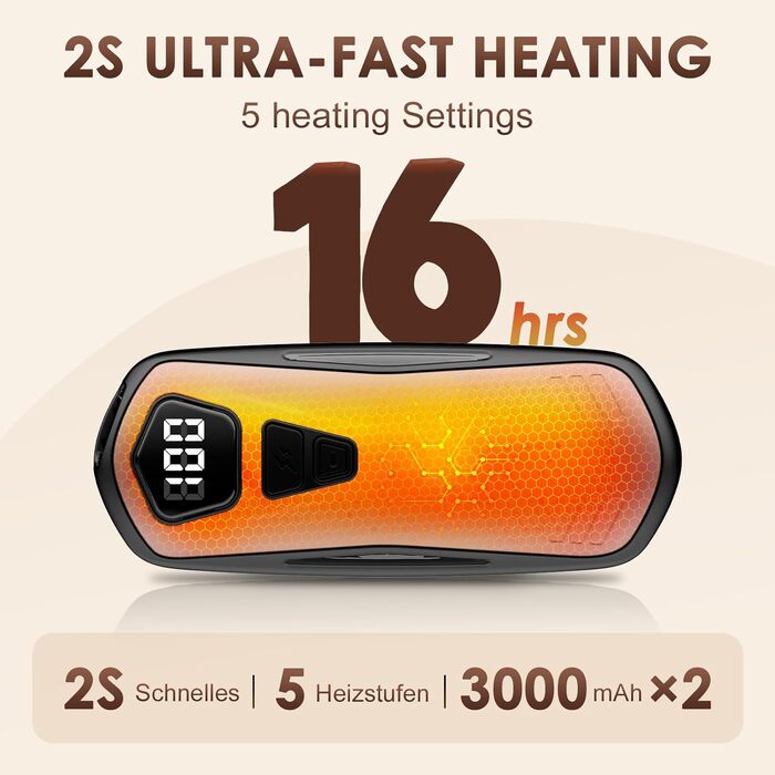 Електричні грілки для рук 2 шт. з акумулятором 6000mAh, 5 режимів нагріву, USB, для кемпінгу та активного відпочинку, подарунок для жінок та чоловіків (Золотий)