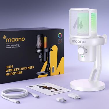 MAONO DM40 Бездротовий мікрофон для ПК з RGB-підсвіткою та ШІ-зміною голосу, шумозаглушення, для геймінгу, подкастингу та стрімінгу
