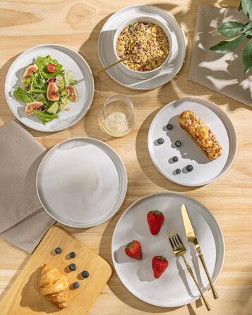 Набір посуду GBhome з каменю, 12 предметів, для 4 осіб, ручна робота, реактивна глазур, безпечний для мікрохвильової печі та посудомийної машини, включає тарілки та миски (Бежевий)