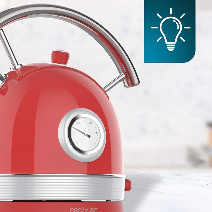 Електричний чайник Cecotec Thermosense 420 Vintage Light Red - 1.8 л, 2200 Вт, з термоіндикатором, червоний