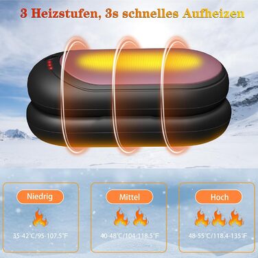 Електричний підігрівач для рук, перезаряджається, 2 шт. з акумулятором 6000mAh, USB-кабель, 3 режими нагріву, 20 годин тепла, підігрівач для кишені, для активного відпочинку взимку (чорний, рожевий)