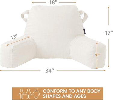 Подушка для відпочинку в ліжку Unisakey з підлокотниками, спинна подушка для читання та відпочинку, знімний, пральний чохол, бежевий