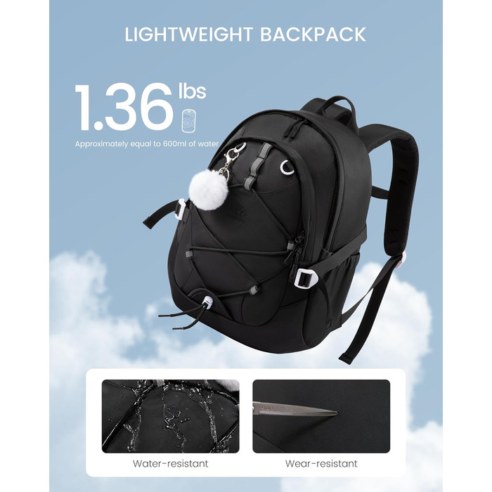 Рюкзак LOVEVOOK для підлітка, шкільний ранець 5 клас, дитячий рюкзак з нагрудною стрічкою, легка жіноча сумка для школи, рюкзак для дітей від 8 років для дитячого садка, школи, університету, відпочинку (Чорний, 15,6 дюймів)