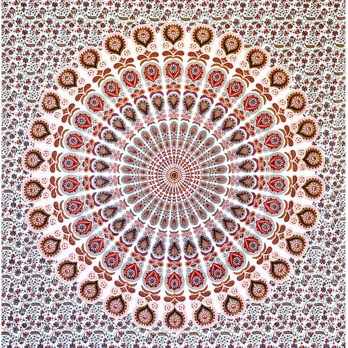 Гобелен MOMOMUS Mandala, 100 бавовна, бохо, біло-помаранчевий, 210x230 см