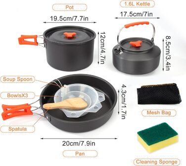 Набір кухонного посуду для кемпінгу Yesaler: каструля, сковорода, чайник для пікніків, походів та риболовлі